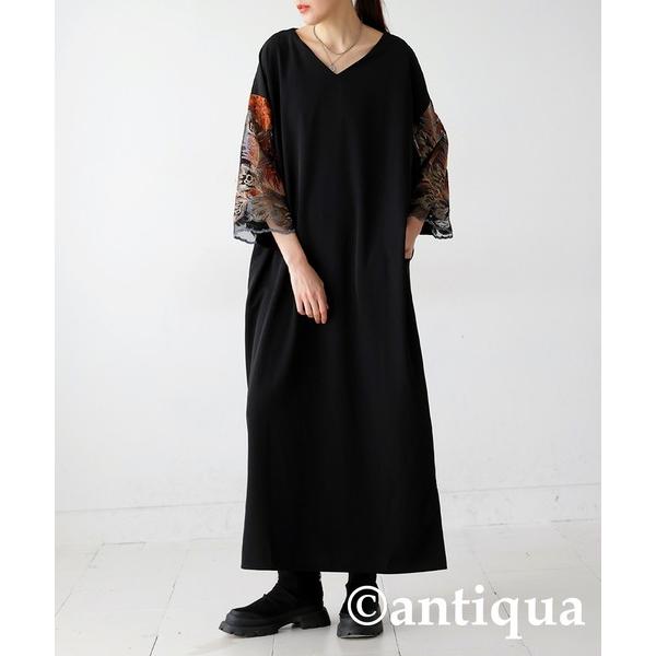 「antiqua」 7分袖ワンピース R ブラック レディース