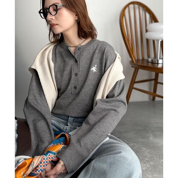 「Java」 ニットカーディガン MEDIUM グレー×ホワイト レディース