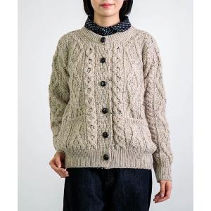 「aran WOOLLEN MILLS」 ニットカーディガン S ベージュ レディース