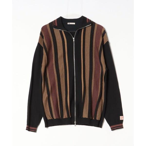 「Java」 ストライプ柄ニットカーディガン M ブラック メンズ