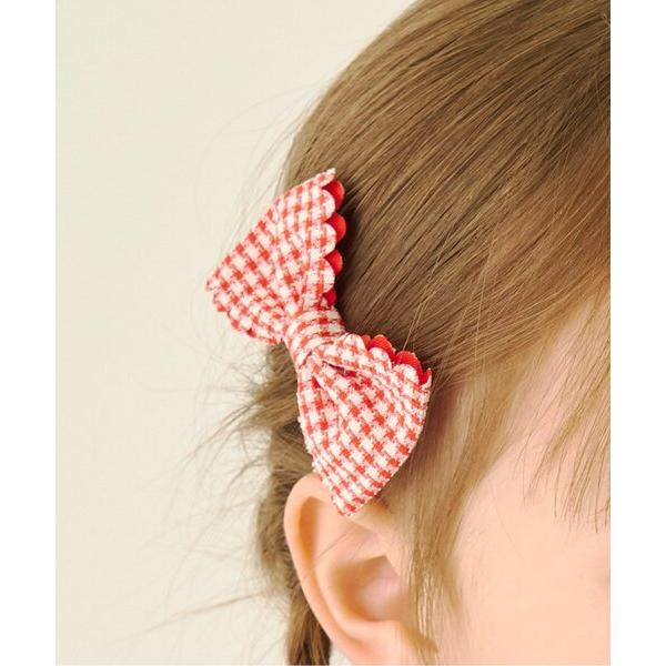 ヘアクリップ スカラップギンガムチェックリボンヘアクリップ(2コセット)