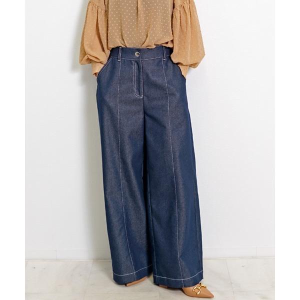 ジーンズ デニム デニムパンツ ハイウエスト センターシーム ワイドデニムパンツ / 美脚 脚長 ス...