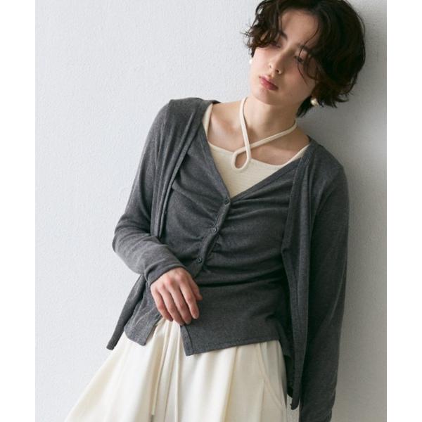 カーディガン Vネックレイヤード風スラブカーディガン レディース