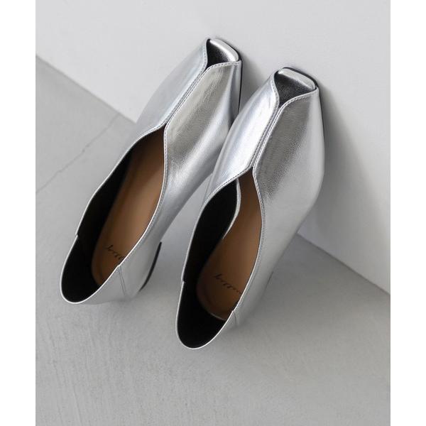 パンプス ピープトゥ フラットヒール パンプス
