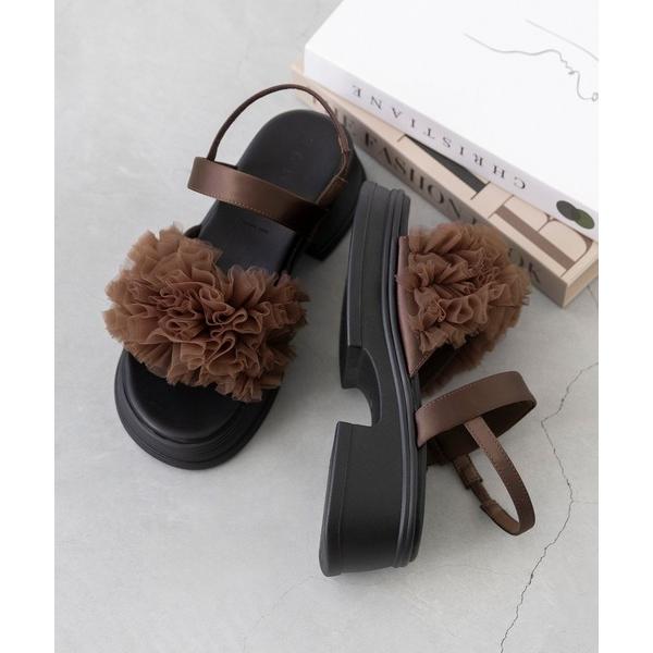 サンダル シアー フリル 厚底 サンダル レディース