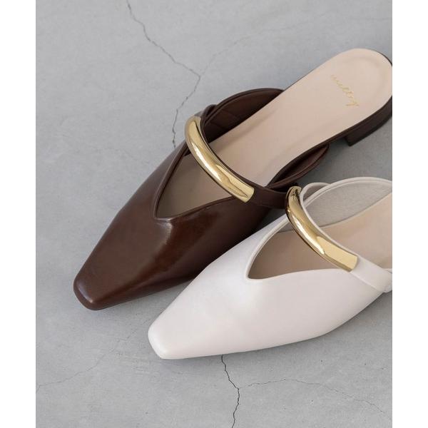 サンダル スクエアトゥ ゴールドメタル ミュールサンダル レディース