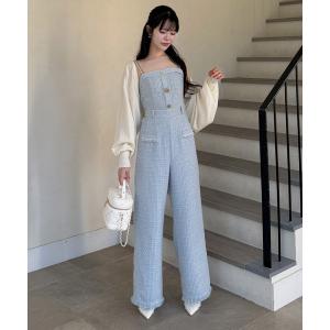 オールインワン ダブルチェーンストラップツイードオールインワン レディース