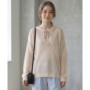 ニット セーター キーネックMIXメッシュプルオーバー レディース