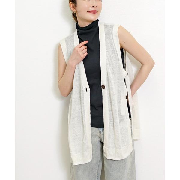 ベスト ジレ フレンチリネン100% サイドベルト サマーニット ジレ レディース