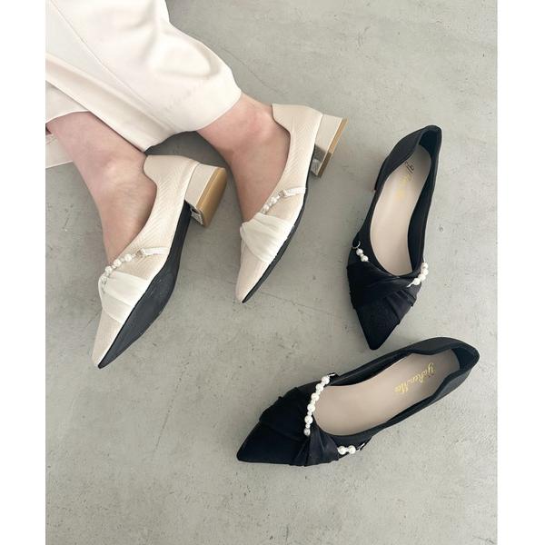 パンプス ツイストパールデザインローヒールパンプス 結婚式 オケージョン パーティー お呼ばれ
