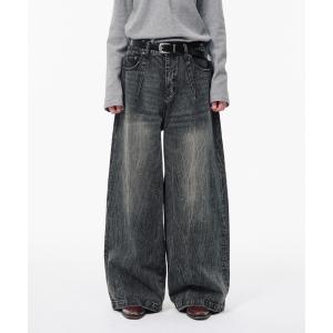 ジーンズ CRACKED CHEMICAL-WASHED WIDE BAGGY JEANS / クラック加工ケミカルウォッシュワイドバギーシーンズ