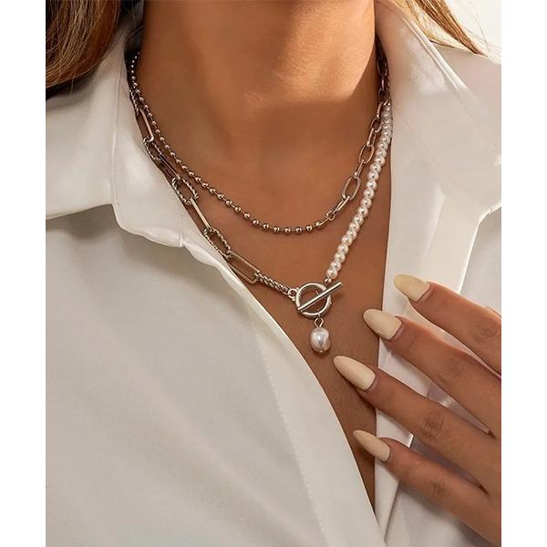 ネックレス パール風ビーズ二連ネックレス/ユニセックス(SK) メンズ レディース