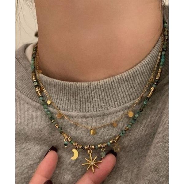 ネックレス ビーズ＆ゴールド2連ネックレス/レディース(T3) レディース メンズ