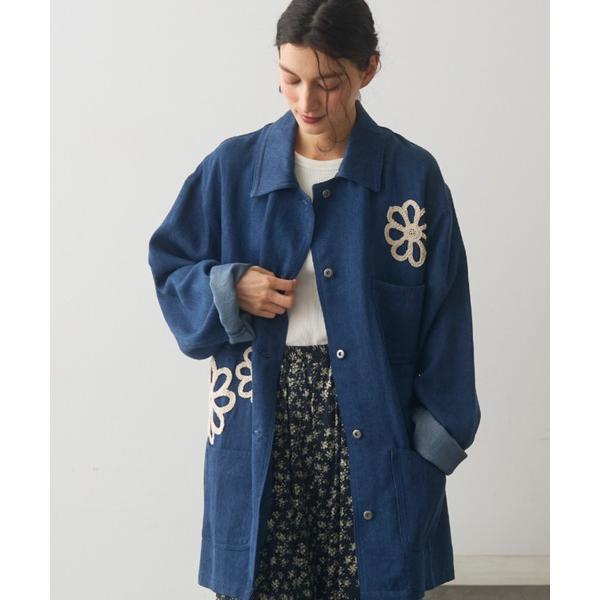 デニムジャケット gジャン フラワーモチーフワークオーバージャケット レディース