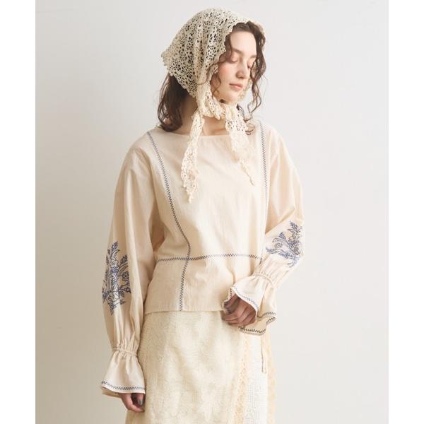 ブラウス シャツ フラワー刺繍ショートブラウス レディース