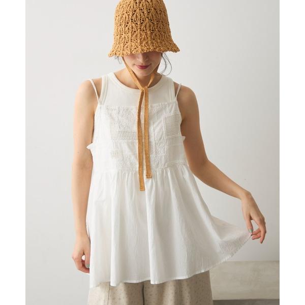 ブラウス シャツ コード刺繍メッシュキャミ レディース