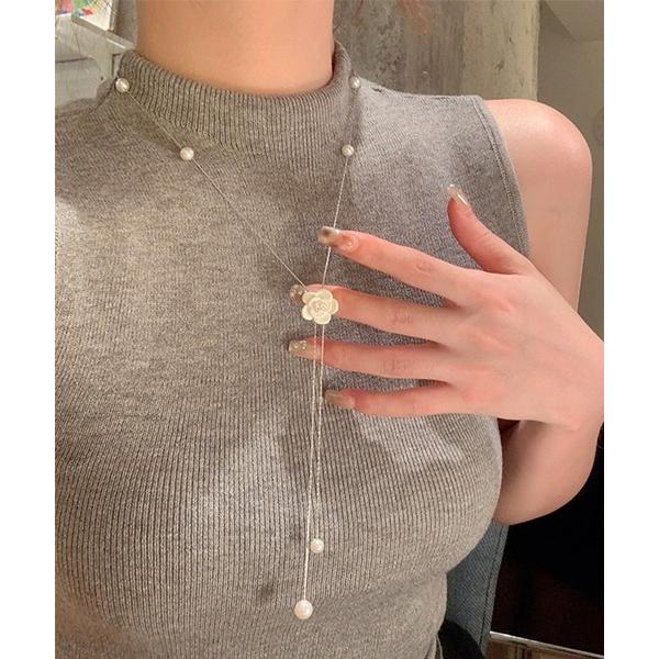 ネックレス フラワートップシルバーロングネックレス/レディース(T3) レディース メンズ