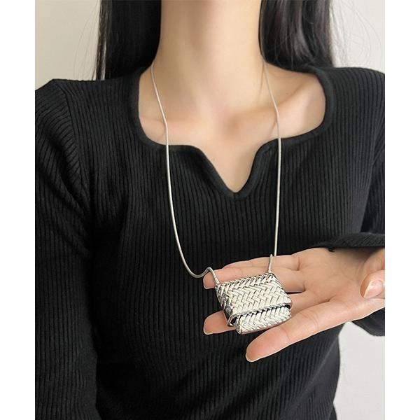 ネックレス バッグ風チャームロングシルバーネックレス/レディース(T3) レディース メンズ