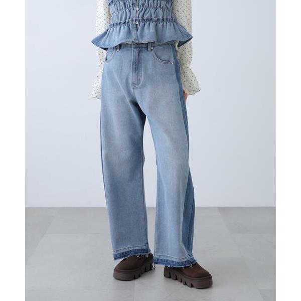 パンツ 配色パネルバレルワイドパンツ レディース
