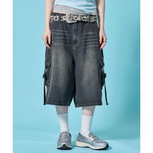ワイドパンツ ハーフパンツ パンツ 短パン WEB限定 / リボンディテール / レディースリボンデニムショートパンツ / sqnz ribbon denim shorts