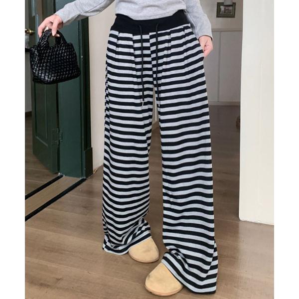 ワイドパンツ スウェットパンツ ジャージ ボーダー イージーワイドパンツ レディース