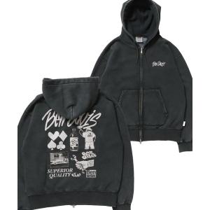 パーカー 「BEN DAVIS（ベンデイビス）」GRAPHIC FADED ZIP HOODIE / ジップパーカー フーディ 裏起毛 ヘビーウェイト プリント 加工 メンズ レディース