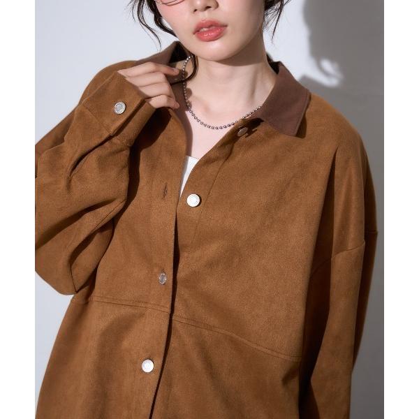 ブラウス シャツ スエードタッチシャツジャケット レディース