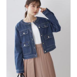 ミニマルノーカラー デニムジャケット