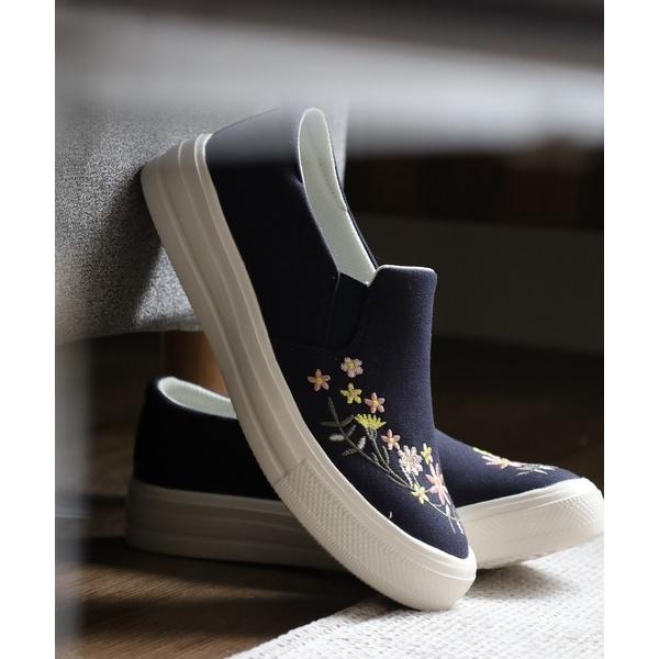 スリッポン onni ELAMA 軽量 花刺繍キャンバススリッポン スニーカー レディース