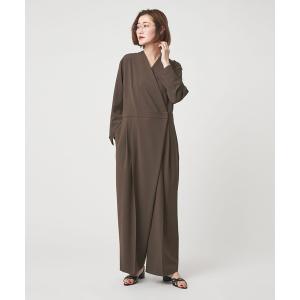 conte オールインワン 「conte」サテン オープンカラー ジャンプスーツ