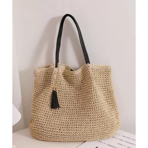 かごバッグ カゴバッグ フリンジストラップ付 大容量 ストローかごバッグ ショルダーバッグ トートバ...