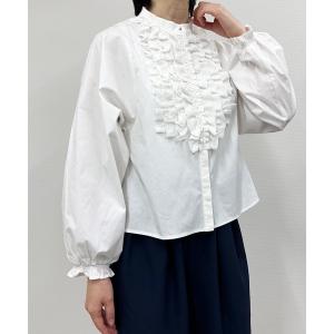 ブラウス シャツ denicher  デニシェ コットン クロス フリル ブラウス レディース