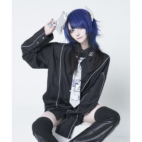 ブラウス シャツ ラインデザイン404ビッグシャツ / オーバーサイズ ウエストベルト パイピング ...