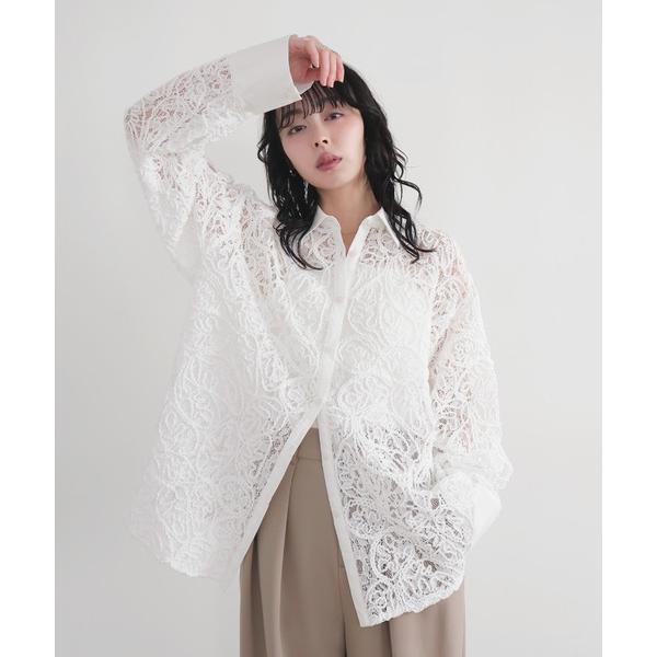 ブラウス シャツ ラインレースオーバーシャツ レディース