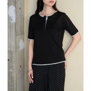 ヘンリーネック tシャツ 半袖 「forksy.」「エブリデイシリーズ」クールシアー 配色 ヘンリーネック Tシャツ / 接触冷感 レディース