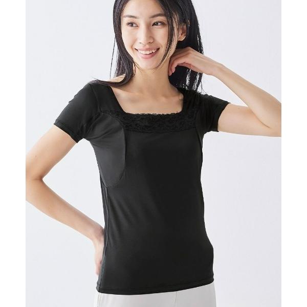 インナーシャツ 肌着 滝汗さん　汗取りパッド付胸元レースフレンチ袖インナー（吸汗速乾・抗菌防臭・UV...