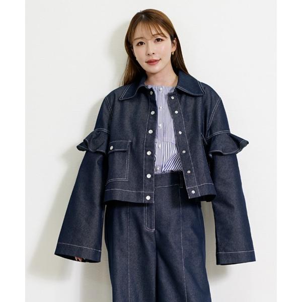 デニムジャケット gジャン ショート丈 デニムジャケット / フリルスリーブ クロップドGジャン レ...