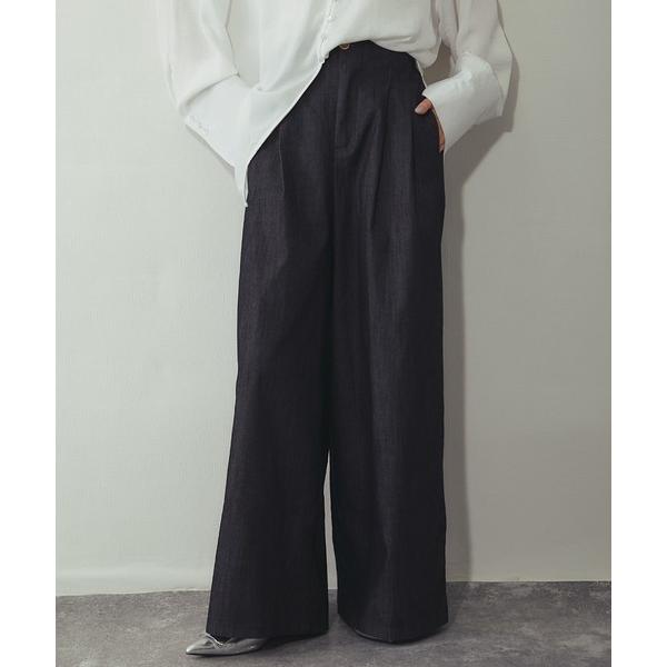 パンツ コットンタックワイドパンツ レディース