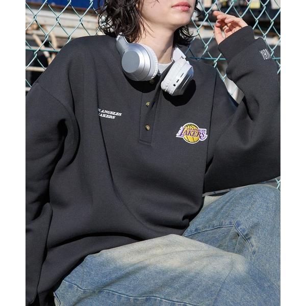 トレーナー スウェット NBA/エヌビーエー別注 チームロゴ刺繍 ビッグシルエット裏起毛 ヘンリーネ...