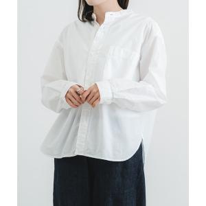 ブラウス シャツ 綿麻強撚タイプライタースタンドカラーシャツ レディース