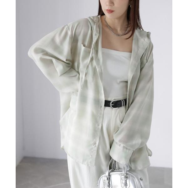 ブラウス シャツ オーバーサイズフードチェックシャツ レディース