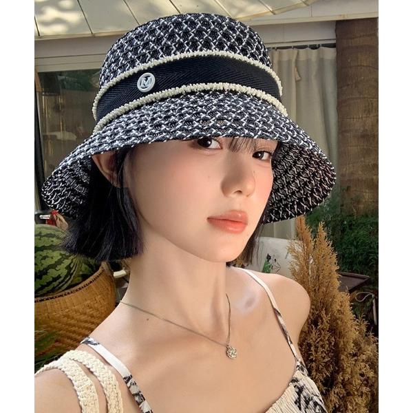 帽子 ハット 「小顔魅せ」 深め 透かし編み パールビーズ バケットハット レディース メンズ