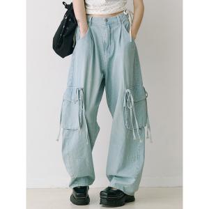 ジーンズ デニム デニムパンツ ルーズポケットリボンデニム「セットアップ対応」 レディース