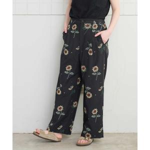 パンツ _クロスステッチ　ひまわり 刺繍パンツ レディース