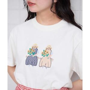 tシャツ ひまわりおばあちゃん　アップリケ刺繍Tシャツ レディース