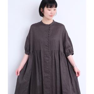 ワンピース 半袖 _麻のころころボタンOP