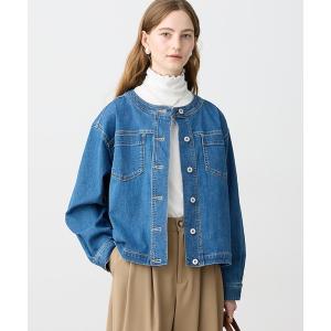 コート アウター ノーカラーデニムジャケット レディース