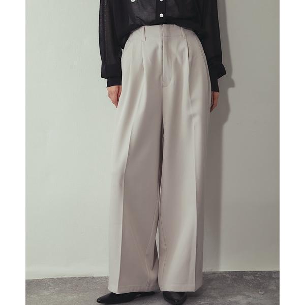 スラックス パンツ セットアップ可ツータックイドパンツ レディース