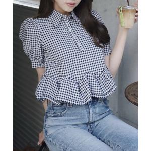 ブラウス シャツ ボリュームフリルヘムブラウス 春服 レディース