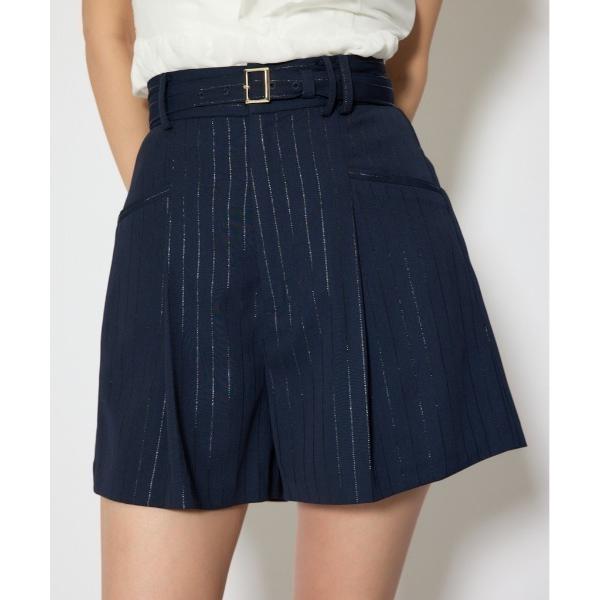 パンツ ベルト付きセンタープレスショートパンツ 春服 レディース